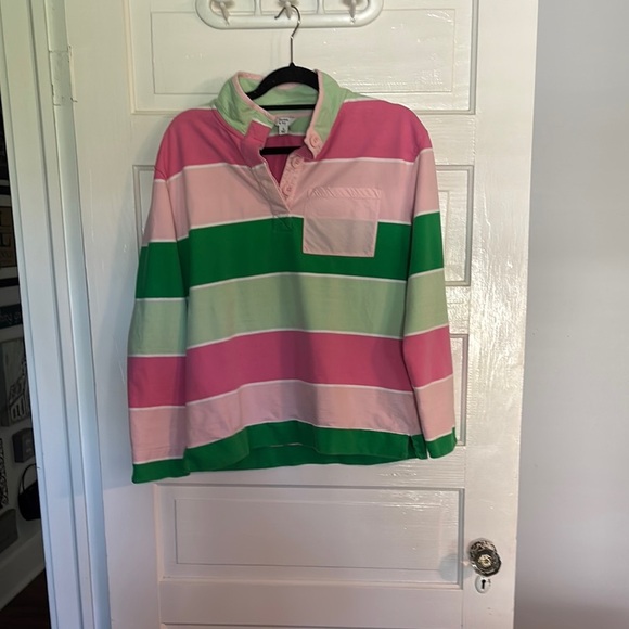 Crown & Ivy Pink and Green Rugby Sweatshirt Pullover - Picture 1 of 4